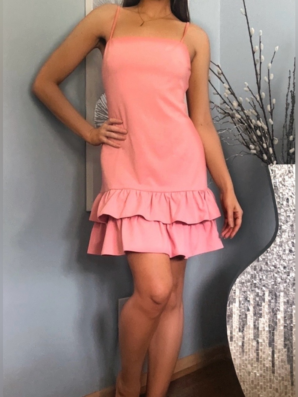 BCBGeneration Pink Double Ruffle Mini Dress